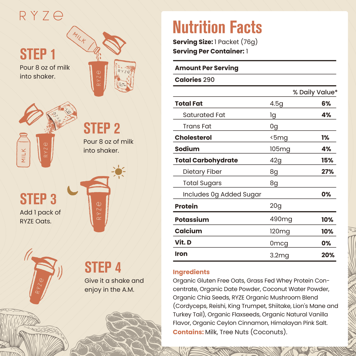 Mushroom Overnight Oats Pack (14 Servings) E6