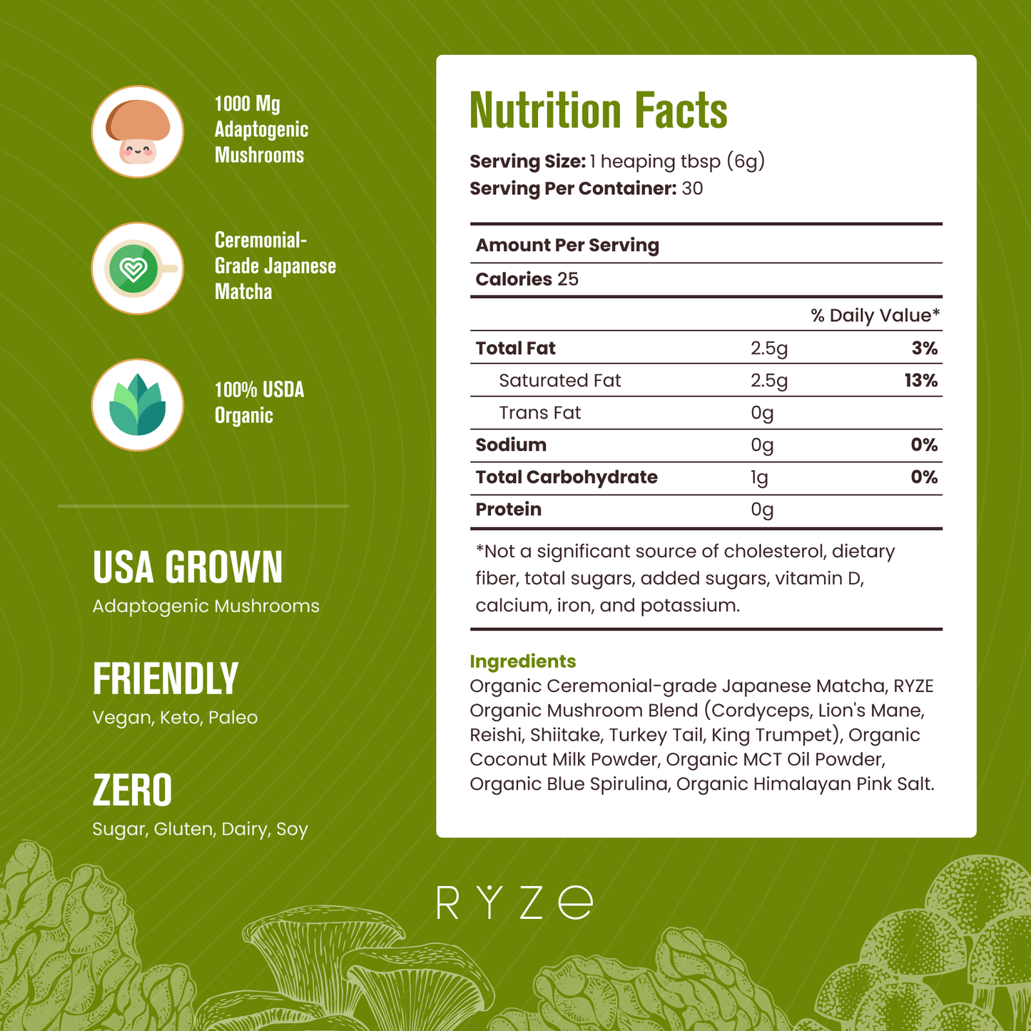 Mushroom Matcha - with 6 Organic Adaptogenic Mushrooms Grown In USA and Ceremonial-Grade Japanese Matcha C5