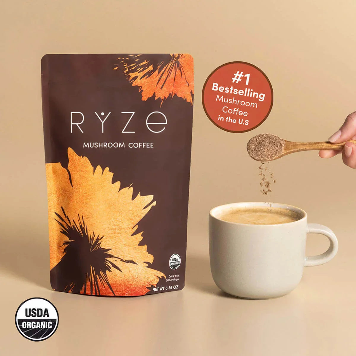 Mushroom Coffee - Organic Instant Coffee with Cordyceps & Reishi, 30 Servings Q1