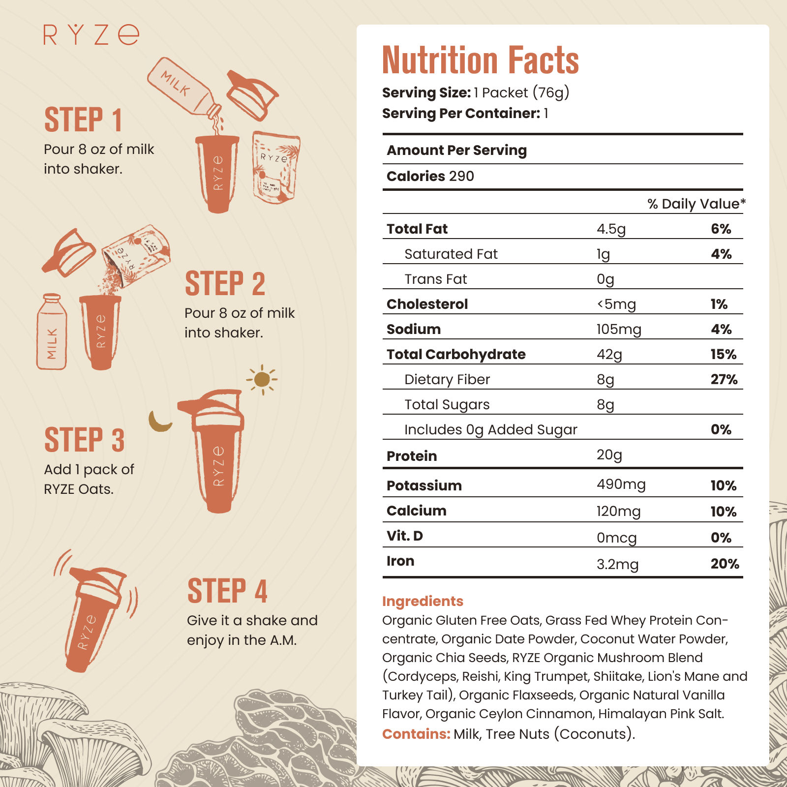 Mushroom Overnight Oats Pack (14 Servings) E6